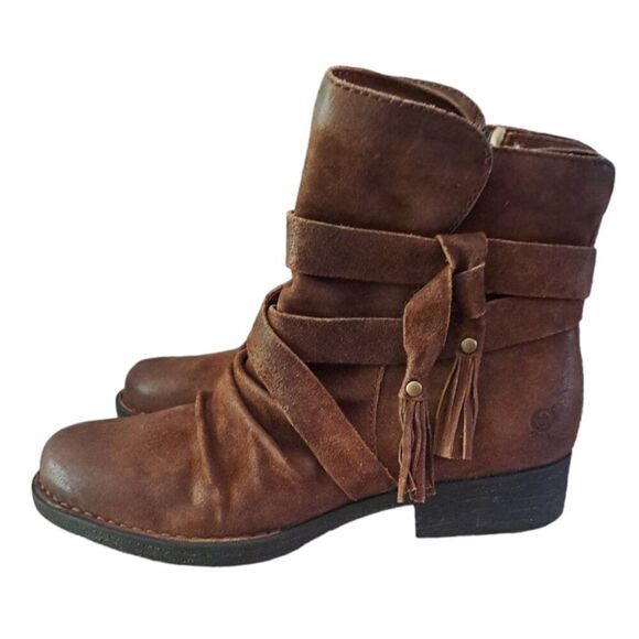 Born Eton Women's Distress Tobacco Leather Ankle Boots Sz 10M - Picture 3 of 7